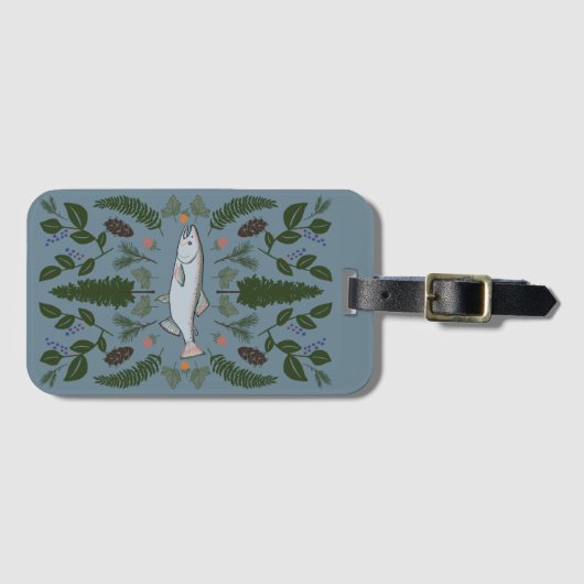 サーモンPNW自然モミのシダの果実のフォーエイジング饗宴 ラゲッジタグ (正面横)