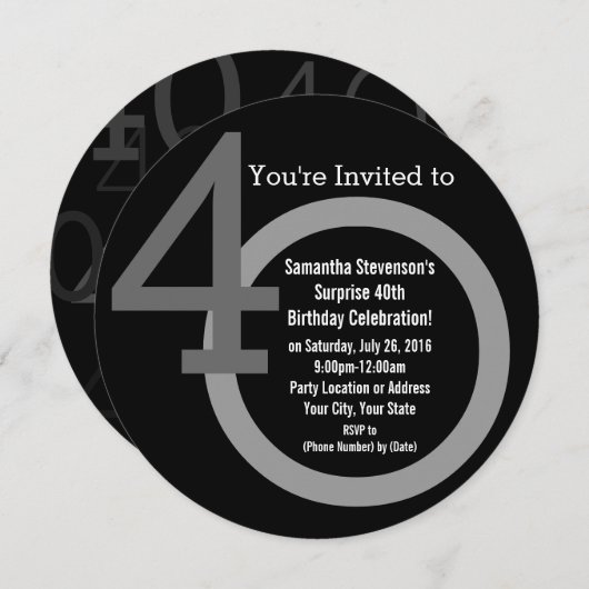 サールラウンドナンバーズ40th誕生日パーティの招待状 招待状 (正面/裏面)