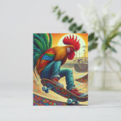 サーレアおもしろいスケートボーディングルースター ポストカード (スタンド正面)