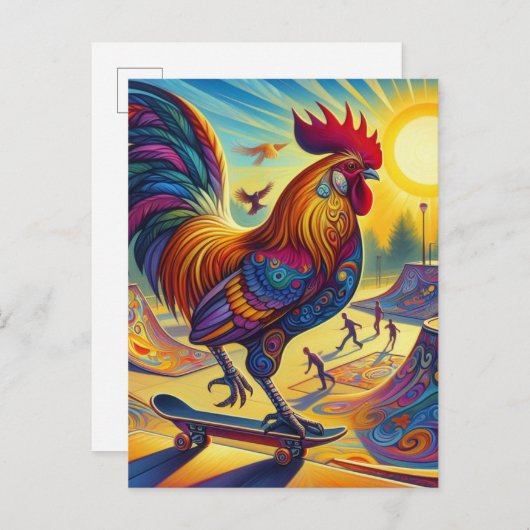 サーレアカラフルスケートボーディングルースター ポストカード (正面/裏面)