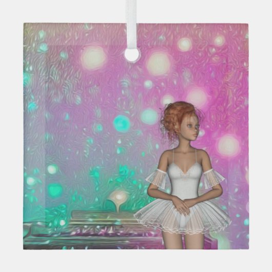 サーレアルピアノグリーン&ピンク背景&バレリーナ ガラスオーナメント (正面)