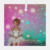 サーレアルピアノグリーン&ピンク背景&バレリーナ ガラスオーナメント (裏面)