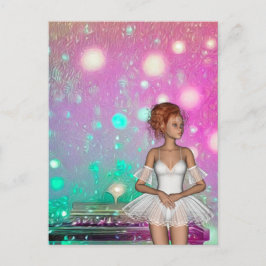 サーレアルピアノグリーン&ピンク背景&バレリーナ ポストカード