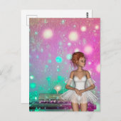 サーレアルピアノグリーン&ピンク背景&バレリーナ ポストカード (正面/裏面)