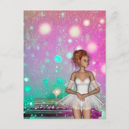 サーレアルピアノグリーン&ピンク背景&バレリーナ ポストカード (正面)