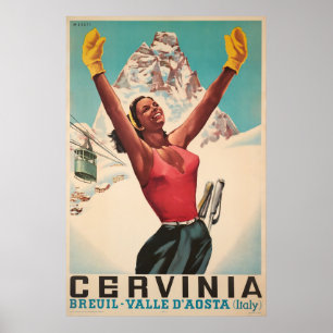 サーヴィニア， Breuil - Valle d'Aosta，イタリア，スキーポスター ポスター