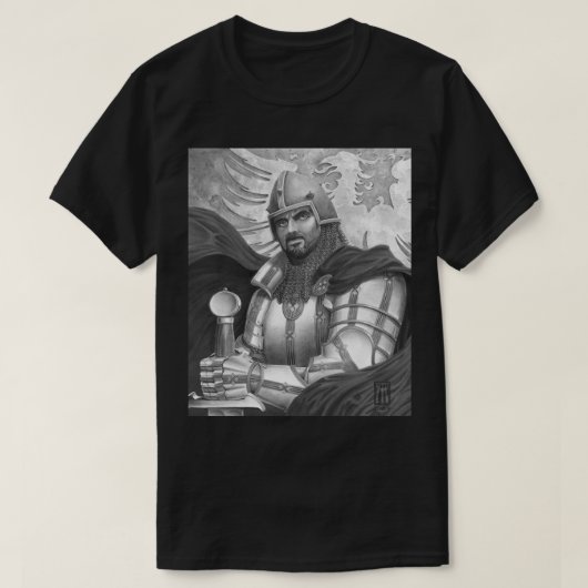 サー・ガワインの白黒のTシャツ Tシャツ (デザイン正面)