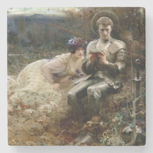 サー・パーシバルの誘惑（中世の騎士） ストーンコースター (正面)