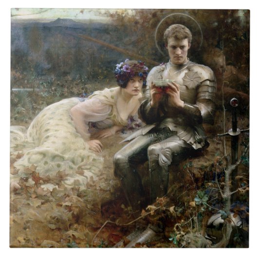 サー・パーシバルの誘惑（中世の騎士） タイル (正面)