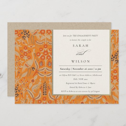 サ華美ストレッドフローラピーコック婚約招待状 サンキューカード (正面/裏面)