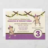 サ間抜けルの誕生日パーティーの招待(ラベンダー) 招待状 (正面/裏面)