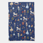 ザくるみ割りクリスマスバレエヴィンテージネイビーブルー キッチンタオル (縦)