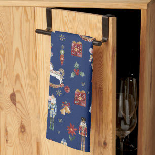 ザくるみ割りクリスマスバレエヴィンテージネイビーブルー キッチンタオル