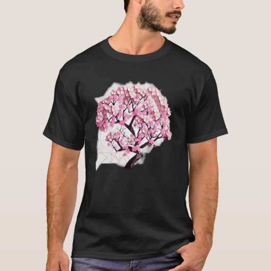 ザの春さくらんぼの花の木の生命の幾何学模様 Tシャツ (正面)