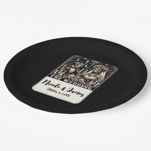 ザの結婚タロットスケルトン新郎新婦 ペーパープレート (アングル)