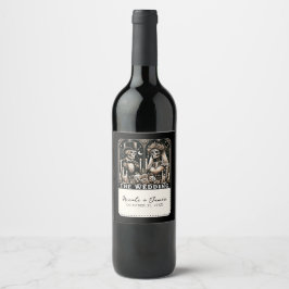 ザの結婚タロットスケルトン新郎新婦 ワインラベル