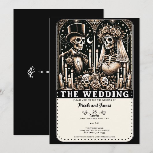 ザの結婚タロットスケルトン新郎新婦 招待状 (正面/裏面)