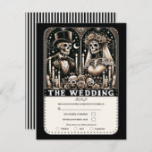 ザの結婚タロットスケルトン新郎新婦RSVP 招待状 (正面/裏面)