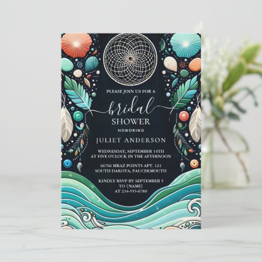 ザアクアシンドワーク積み重ねシーガラスブライダルシャワー 招待状 (スタンド正面)