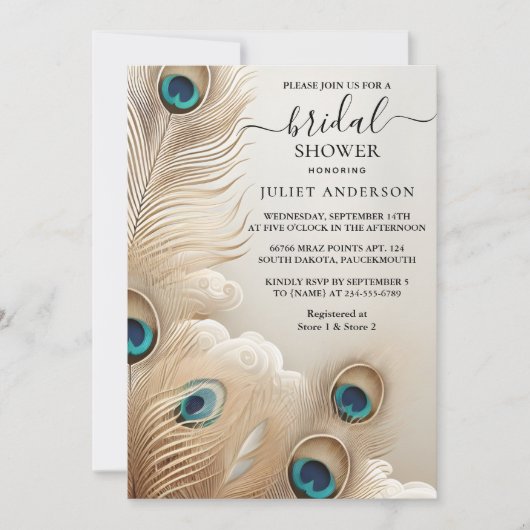 ザアジアン素朴スカイクラウドピーコックブライダルシャワー 招待状 (正面)