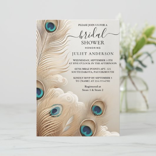 ザアジアン素朴スカイクラウドピーコックブライダルシャワー 招待状 (スタンド正面)