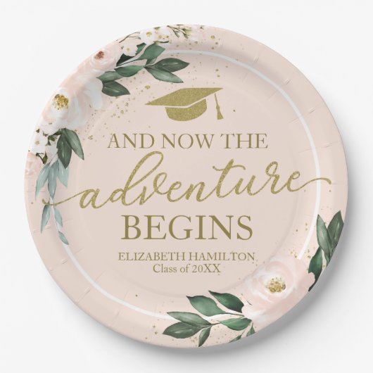 ザアドベンチャーがピンク赤面フローラグラードパーティー ペーパープレート (正面)