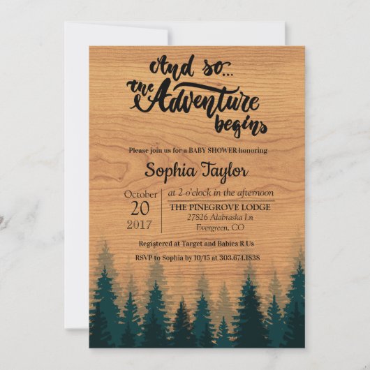 ザアドベンチャーがベビーシャワー招待状を開始 招待状 (正面)