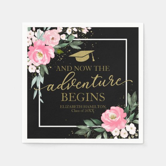 ザアドベンチャーがホットピンクのフローラグラードパーティー スタンダードカクテルナプキン (正面)