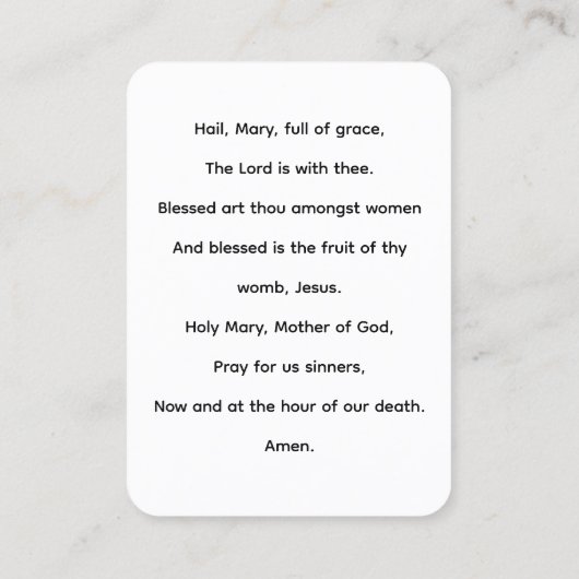 ザアヌプテンスヘイルメアリー祈りの言葉カード 名刺 (裏面)