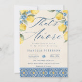 ザアモーレイタリアブルータイルフローラブライダルシャワー 招待状 (正面)