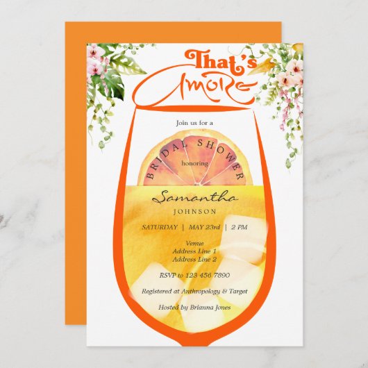 ザアモーレトロピカルアペロールフローラブライダルシャワー 招待状 (正面/裏面)