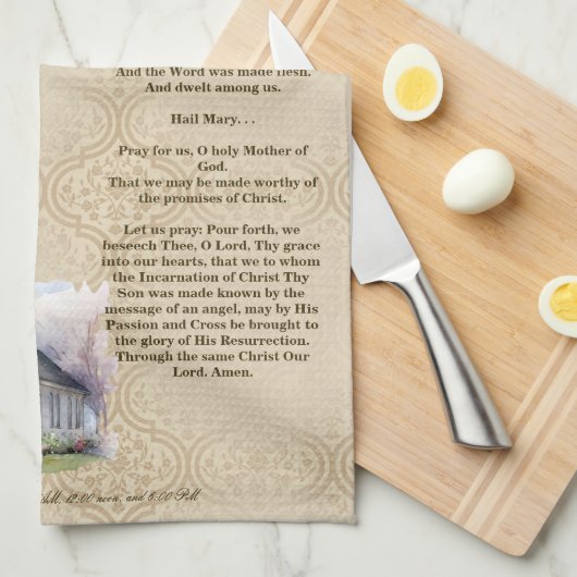 ザアンジェラス祈りの言葉ダマスクキッチンタオル キッチンタオル (四つ折り)