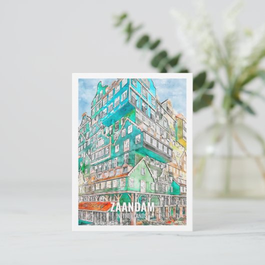 ザアンダムオランダ有名な旅行プレイスウォーターカラー ポストカード (スタンド正面)