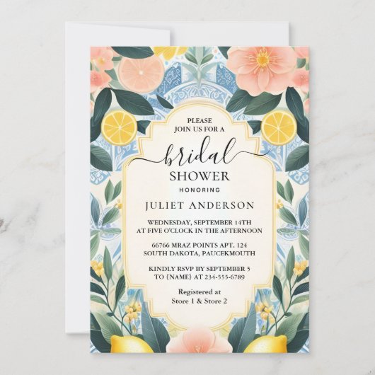 ザアーチフードおもしろいフルーツライムレモンブライダルシャワー 招待状 (正面)