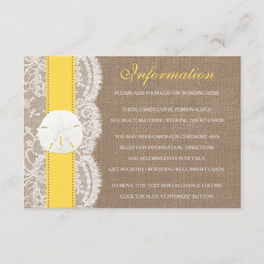 ザイエローサンドドルビーチ結婚式コレクション エンクロージャーカード (正面)