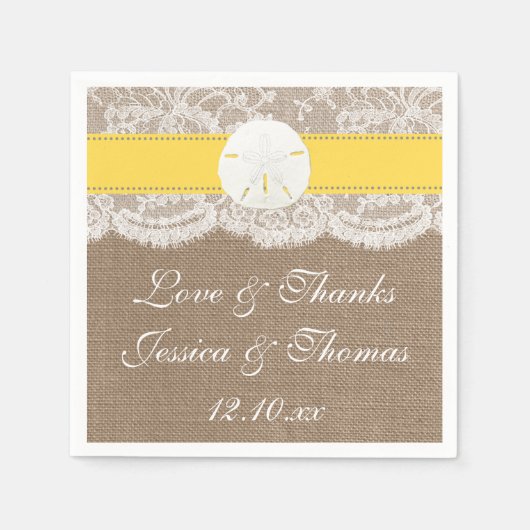 ザイエローサンドドルビーチ結婚式コレクション スタンダードカクテルナプキン (正面)