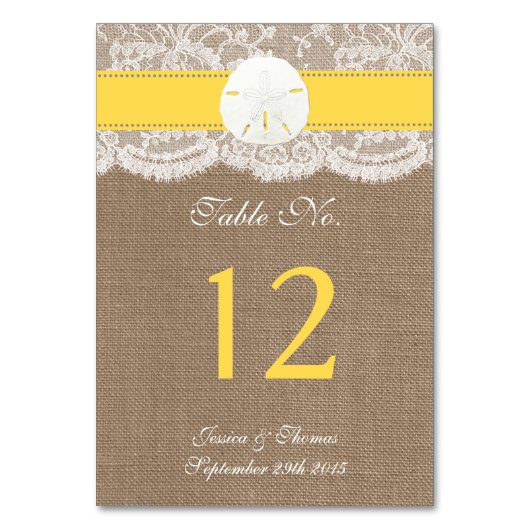ザイエローサンドドルビーチ結婚式コレクション テーブルナンバー (裏面)