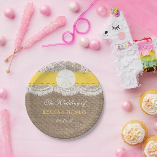 ザイエローサンドドルビーチ結婚式コレクション ペーパープレート (パーティー)