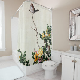 ザイエローバーベリーと魚牡丹ファインアート シャワーカーテン