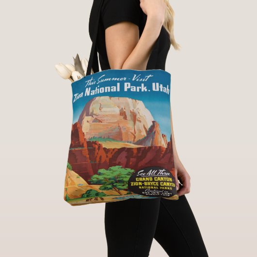 ザイオン国立公園のユタの休暇のヴィンテージ旅行 トートバッグ (クローズアップ)