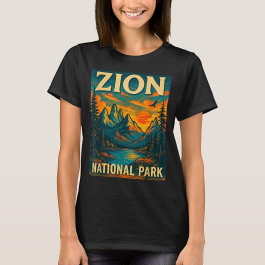 ザイオン国立公園 ビンテージ トラベル アウトドア Tシャツ (正面)