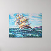 ザイルボートを荒海にファインアート絵画ズ キャンバスプリント (正面)