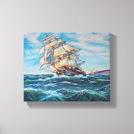 ザイルボートを荒海に絵を描ファインアート10x8 キャンバスプリント