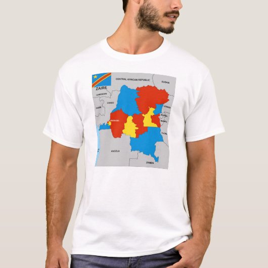 ザイール国の地図の国旗 Tシャツ (正面)