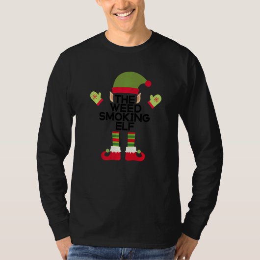 ザウィード喫煙小妖精や小人エディブルクリスマスパーティーサポート Tシャツ (正面)