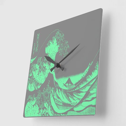 ザウェーブシーフ素晴らしームグリーン&グレークロック スクエア壁時計 (傾斜)