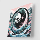 ザウェーブピンクセージティール（緑がかった色） スクエア壁時計 (傾斜)