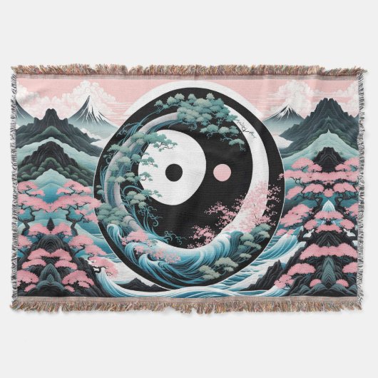 ザウェーブピンクセージティール(緑がかった色) スローブランケット (正面)