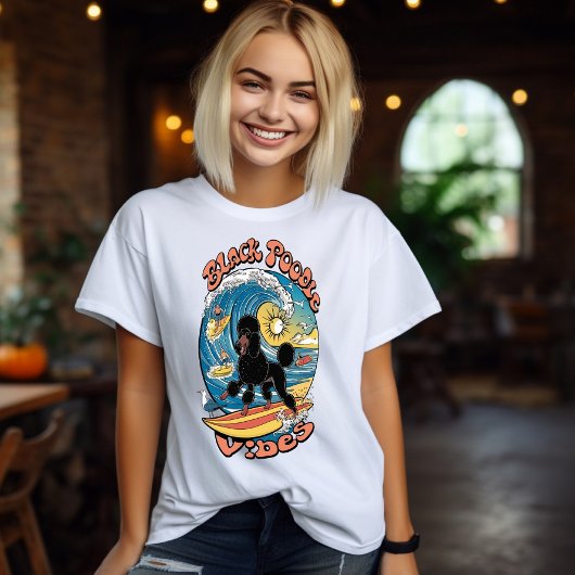 ザウェーブライダーサーフィンブラックプードル Tシャツ