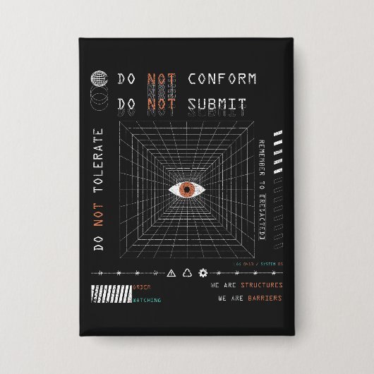 ザウォッチャー – テクノ – ブルタリストストリートウェアデザイン 缶バッジ (正面)